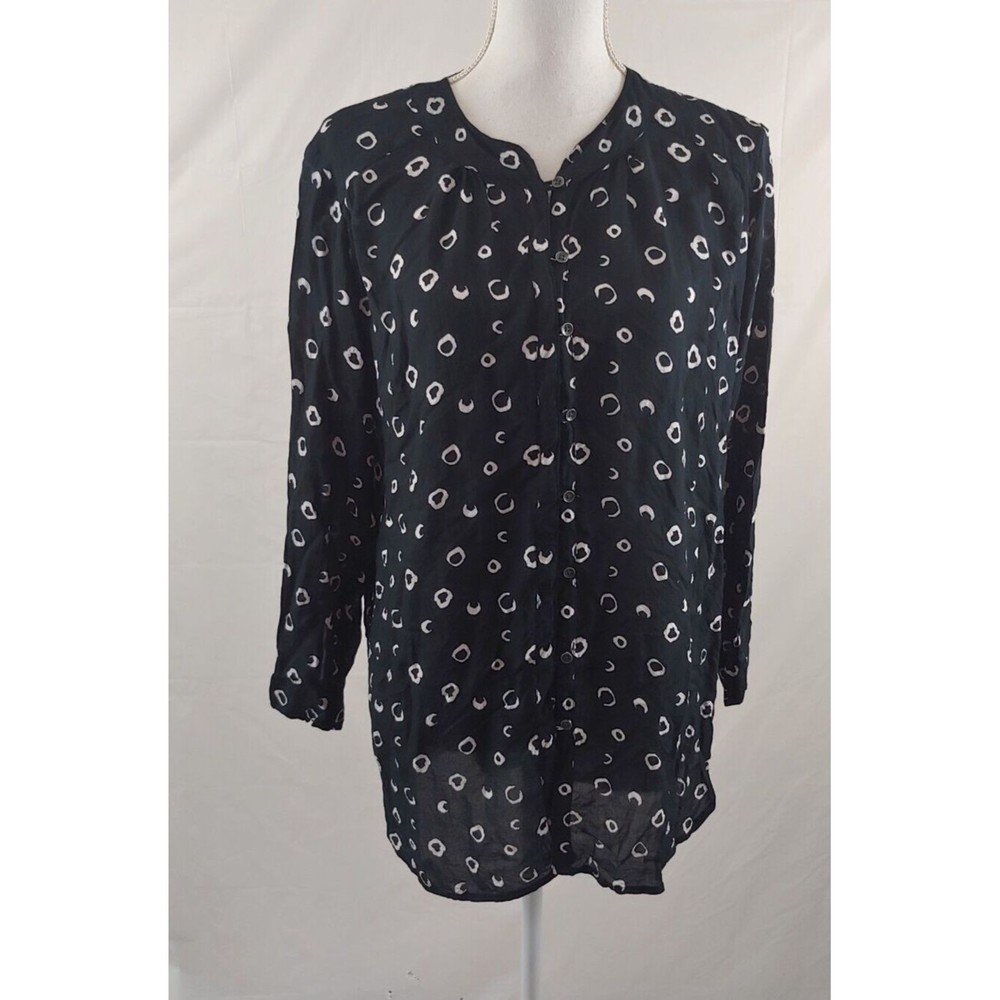 Rock Flower Paper Womens Top Small Black White Modal Long Sleeve Blouse Button